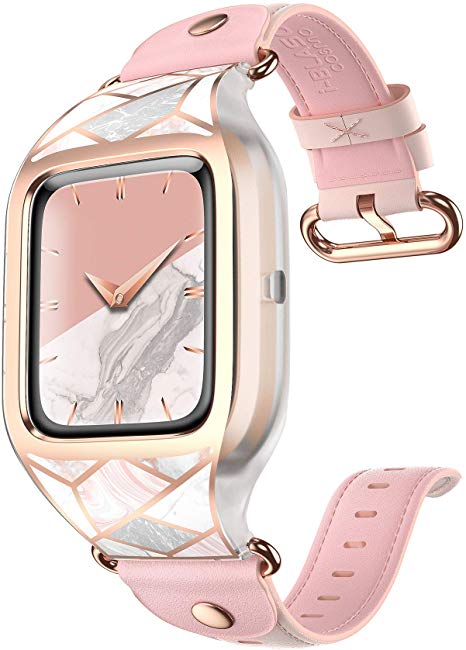 i-Blason Band Designed for Fitbit Versa 2, [Cosmo] Stylish Sporty Protective Case with Adjustable Leather Wristband (Marble)