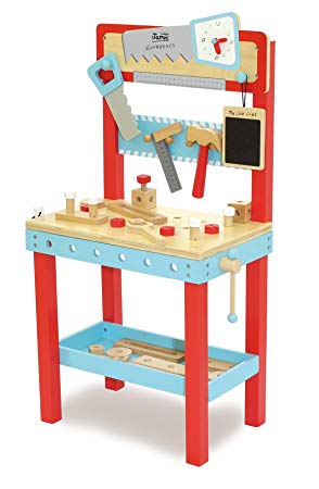 Indigo Jamm Little Carpenters Workbench, Pretend Play Wooden Toy Work Station with Tools and 25 Building Pieces