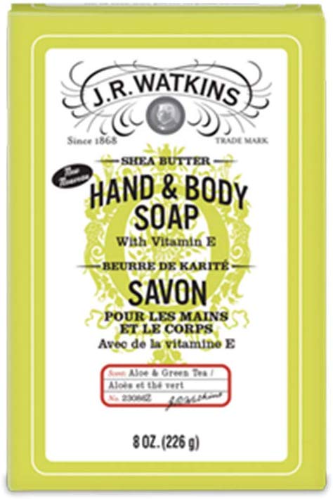 J.R. Watkins Aloe & Green Tea Castile Hand & Body Bar Soap, 226 grams