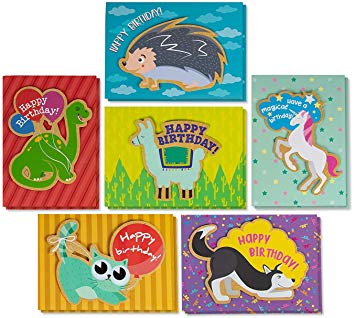 Birthday Cards Box Set – 12 Pack Happy Birthday Cards, 6 Pop Up Animal Designs, Birthday Cards Bulk, Envelopes Included, 5 x 7 Inches