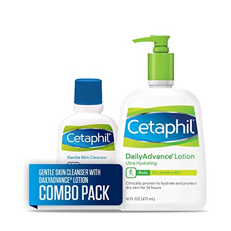 Cetaphil DailyAdvance Ultra Hydrating Body Lotion, Two 16-oz. Bottles, plus 2-oz. Gentle Skin Cleanser, Sensitive Skin (Combo Pack)