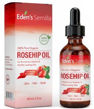 100% Pure Rosehip Oil - 2 OZ - Certified ORGANIC - Cold pressed & unrefined - NON Greasy HIGH absorbency - Use daily - Anti ageing, nourishes, hydrates and visibly reduces fine lines, scars, stretch marks and skin pigmentations - Suitable for all skin types - Eden's Semilla Essential Skin Care
