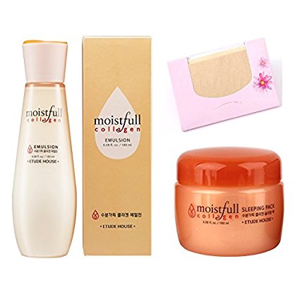 BUNDLE - Etude House Moistfull Collagen Emulsion 180ml   Etude House Moistfull Collagen Sleeping Pack 100ml   SoltreeBundle Natural Hemp Paper 50pcs