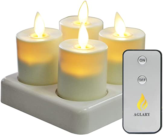 AGLARY Rechargeable Candles with Remote Timer Control and Moving Wick, Votive Candles Ivory Set of 4 for Wedding, Indoor, Table, Gift