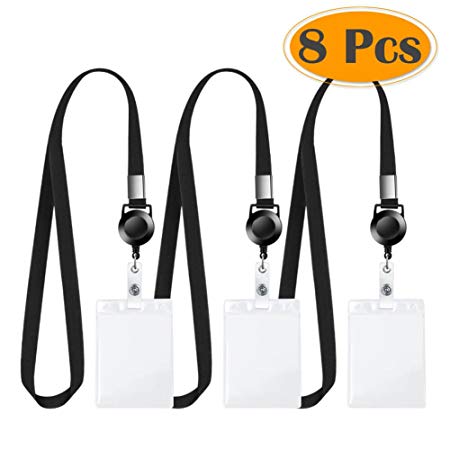 Selizo 8 Packs Lanyard with Retractable Badge Holder and ID Name Card Holders
