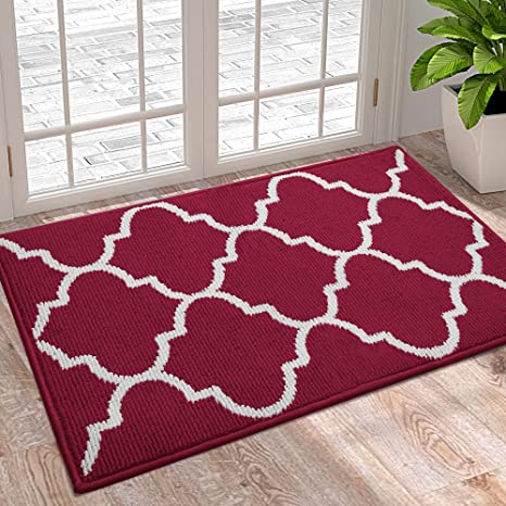 OLANLY Indoor Door Mat, 24x36, Non-Slip Absorbent Resist Dirt Entrance Rug, Machine Washable Low-Profile Inside Floor Mat Door Rugs for Entryway, Red