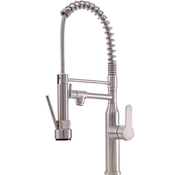 Hotis Commercial High Arc Pull Down Sprayer Single Handle Spring Pre-Rinse Kitchen Faucet, Stainless Steel Brushed Nickel Kitchen Sink Faucet