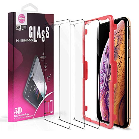 [3-Pack] iPhone Xs Max Screen Protector Premium Tempered Glass [0.26mm] 9H Hardness 2.5D Film DoubleDefence Technology [Alignment Frame Easy Installation] for iPhone Xs Max 6.5 Inch