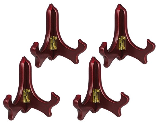 Wood Easel Plate Holder Folding Display Stands - Rich Dark Brown Mahogany - Premium Quality - Pack of 4 Pieces - 4 Inch