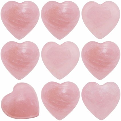 SUNYIK Rose Quartz Pocket Mini Puff Heart Worry Healing Plam Stone Pack of 10(0.5")