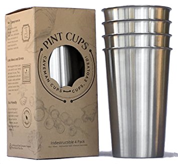 Heavy Duty Stainless Steel Tumblers with Sanitary Rim 16oz 4Pack by Caveman Cups