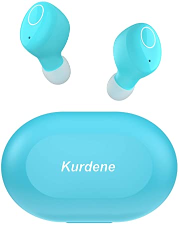 Kurdene Bluetooth Wireless Earbuds,Bluetooth Headphones with Charging Case Immersive Sounds IPX8 Waterproof Sport Mini Earphones Touch Control 24H Playtime Mic (Wathet)