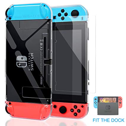 Nintendo Switch Case Dockable [Updated],YUANHOT Protective Case Cover for Nintendo Switch and Switch Joy-Con Controller with 1Pack Tempered Glass Screen Protector(Transparent)
