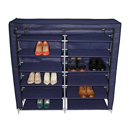 Smart-Home 7-Tier 36 Pair Portable Shoe Storage Cabinet Organizer with Fabric Cover [Navy Blue, 45 1/4"(L) x 11 1/8"(W) x 43 1/4"(D)]