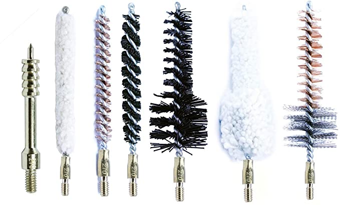 MaximalPower 7-Pack Combo of Gun Cleaning Bore Brushes | Solid Brass Jag Phosphor Bronze Nylon Cotton Chamber Brush | for .22 Cal/5.56mm.243 cal/6mm.270 Cal/6.8mm.30 Cal/7.62mm