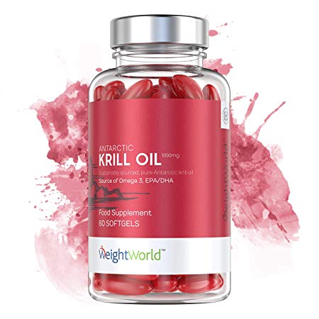 Antarctic Krill Oil Omega 3 Capsules 1000mg Servings - Pure DHA   EPA Enriched Red Krill Oil, Supports Brain, Blood, Heart, Hair, Skin   Liver Health, 2 Month Supply, with Astaxanthin - 60 Tablets