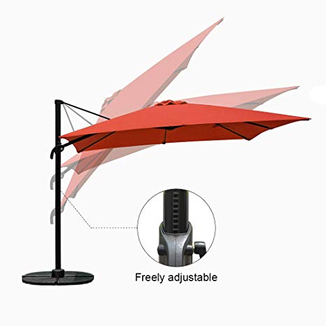 COBANA Offset Rectangular Cantilever Aluminum Patio Umbrella 10 Feet with Cross Base and 360 Degree Rotation, Orange