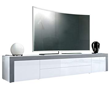 Vladon TV Stand Unit La Paz, Carcass in White High Gloss/Front in White High Gloss a frame in Avola-Anthracite