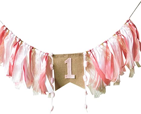 Baby Birthday Decoration - 1st Birthday Baby High Chair Banner Chair Tutu Skirt Decoration for Birthday Party Supplies (Pink)