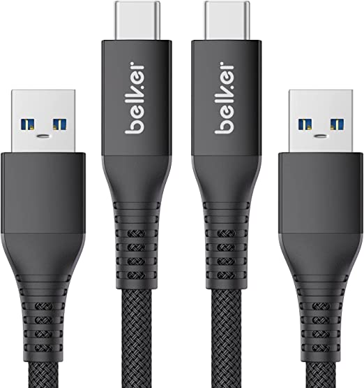 Belker 2Pack USB C Charger Cable 10Gbps Data USB A Android Auto Cable QC3.0 3A Type C Fast Charging USB3.1 Gen2 for Samsung Note20 Galaxy S22/S21/S20 PS5 Galaxy Z Flip4 Pixel 7Pro 2M/6.6ft-Black