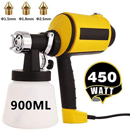 Paint Sprayer Electric Spray Gun HVLP Home Paint Sprayer with Three Spray Patterns, Three Nozzle Sizes, 900ML Detachable Container   6.5ft Power Line for Indoor and Outdoor
