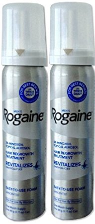 Rogaine for Men Hair Regrowth Treatment, 5% Minoxidil Topical Aerosol, Easy-to-use Foam, 2.11 Ounce Each Can, No Box, Packaging May Vary. Authentic and Sealed. (2 cans -  2 month supply)