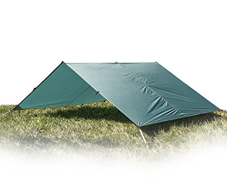 Aqua Quest Guide Tarp Large 4 x 3 m (13 x 10 ft) Green - Ultralight Waterproof Rip-Stop Sil Nylon Backpacking Rain Fly Shelter - 17 Tie Down Loops for Unlimited Set Up Options