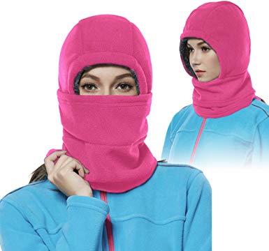 Achiou Balaclava Fleece Hood for Women Thick Ski Face Mask Hat for Cold Weather Winter Warmer Windproof Adjustable Cycling