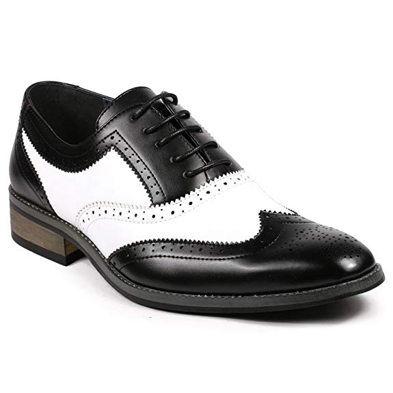 UV SIGNATURE PA002 Men's Two Tone Perforated Wing Tip Lace up Oxford Dress Shoes