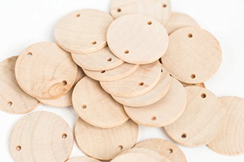 60 PCS Unfinished Wood Discs Coins Circles with Holes - DIY Family Birthday - Birthday board Tags - 1.5" (3.8 cm) Diameter Pendant ( disc solid wood with 2 hole)