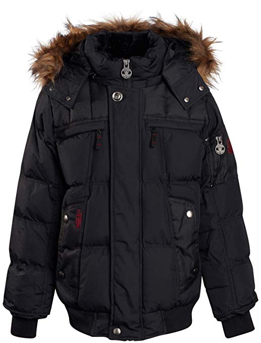 J. Whistler Boys' Heavyweight Winter Bomber Jacket with Removable Hood