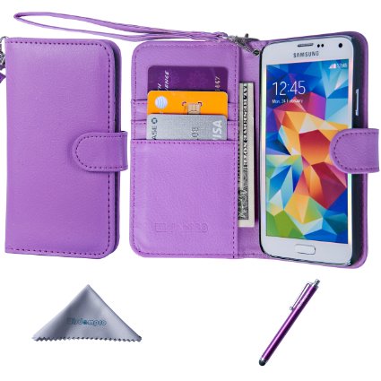 S5 Case, Wisdompro® Premium PU Leather 2-in-1 Protective Flip/Folio Wallet Case with Multiple Credit Card/ID Card Holder/Slots and Wrist Lanyard for Samsung Galaxy S5 - Purple