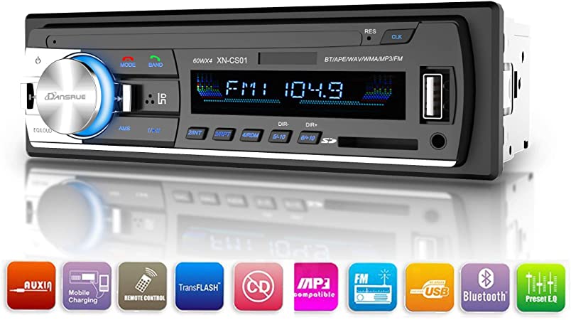 Dansrueus Car Stereo with Bluetooth, Single Din Car Radio, in-Dash Car Stereos Receiver MP3 Music Player/USB/SD Card/AUX/FM Radio with Remote Control