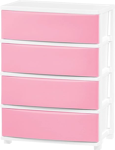 IRIS USA 4 Wide Drawer Storage, White Frame with Matte Soft-Pink Front Panels