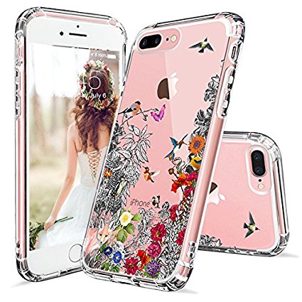 iPhone 7 Plus Case, iPhone 8 Plus Case, MOSNOVO Humming Birds Design with Floral Clear Design Back TPU Bumper [Drop Protection] Protective Cover for iPhone 7 Plus (2016) / iPhone 8 Plus (2017) – Clear