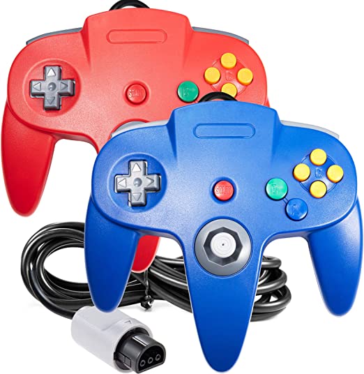 2 Pack Classic 64 Controller, iNNEXT Game pad Joystick for 64 - Plug & Play (Non PC USB Version) (Blue/Red)