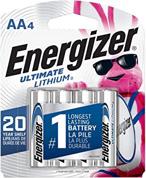 Energizer Ultimate Lithium AA Batteries, World's Longest Lasting Battery for High-Tech Devices (4 Each), Black (EVEL91BP4)
