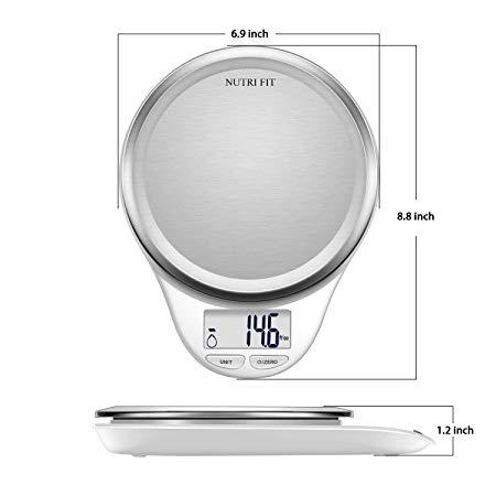 Digital Kitchen Scale with Dough Scraper,NUTRI FIT High Accuracy Multifunction Food Scale with Fingerprint Resistant Coating,Tare & Auto Off Function White