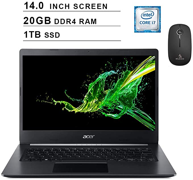 2020 Newest Acer Aspire 5 14 Inch FHD 1080P Laptop (8th Gen Intel 4-Core i7-8565U up to 4.6GHz, 20GB DDR4 RAM, 1TB PCIe SSD, Webcam, Windows 10 Home)   NexiGo Wireless Mouse Bundle