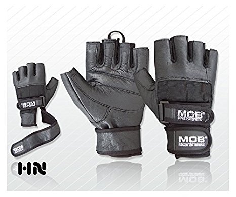 Leather Weight Lifting Gloves Power Lifting Lifter PADDED Palm Exercise Fitness Glove Cycling WheelChair Strengthen Home Gym (Large)