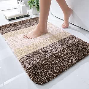 OLANLY Luxury Microfiber Bath Mat, Extra Soft and Absorbent Bathroom Mat, Non-Slip Plush Shaggy Bathroom Rug, Machine Wash Dry, Bath Rugs for Bathroom Floor, Tub and Shower, 16x24, Brown