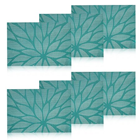 HEBE Placemats Dining Table Placemats Set of 6 Washable Heat Resistant Woven Vinyl Kitchen Table Mats Placemats 18"x12" Inch Easy to Clean(6, Blue)