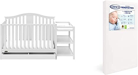 Graco Solano 4-in-1 Convertible Crib with Drawer and Changer (White) - JPMA-Certified Crib and Changer & Premium Foam Crib & Toddler Mattress – GREENGUARD Gold and CertiPUR-US Certified