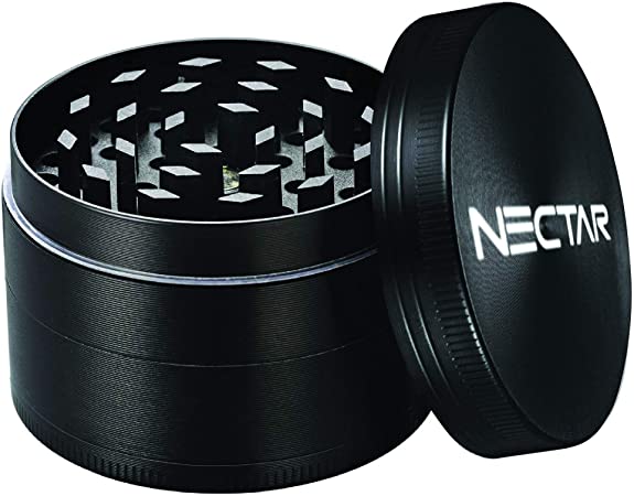 NECTAR | PollenEasier | Premium Metal Herb Grinder | Portable Grinder | 4 Part Black Anodised Aluminium Grinder with Micron Screen (40mm)