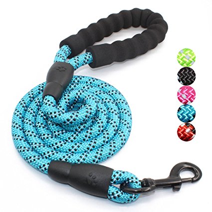 5 FT Strong Dog Leash with Comfortable Padded Handle and Highly Reflective Threads for Medium and Large Dogs