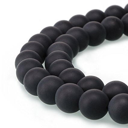 jennysun2010 Natural Matte Frosted Black Onyx Gemstone 8mm Round Loose 50pcs Beads 1 Strand for Bracelet Necklace Earrings Jewelry Making Crafts Design Healing