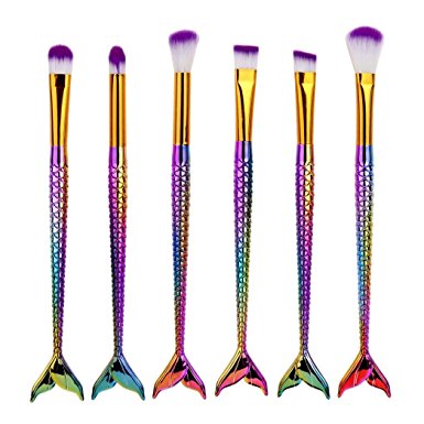 UPLOTER 6pcs Mermaid Eye Brushes Set Cosmetic Eyeshadow Eyeliner Blending Pencil Makeup Brush Tool Kit Cosmetic Tools