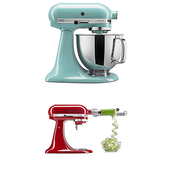 KitchenAid  Artisan Series 5-Qt. Stand Mixer - Aqua Sky and Spiralizer Attachment