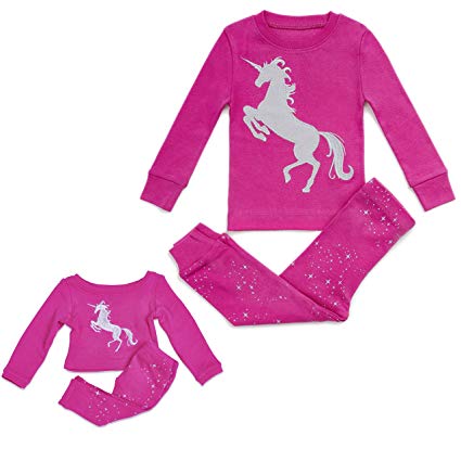 Bluenido Girls Pajamas Unicorn Pegasus Lips 2 Piece 100% Super Soft Cotton (12m-8y) Purple