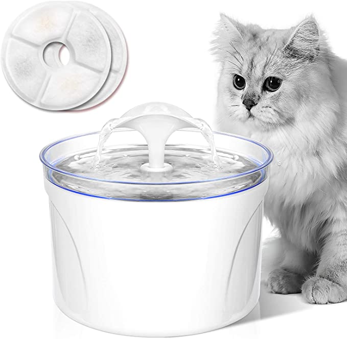 Cat Water Fountain Stainless Steel, 2.5L / 85oz Automatic Pet Water Drinking Fountain, Dog Water Dispenser with 2 Replaceable Filters & 3 Pre-Filter Foam Cotton